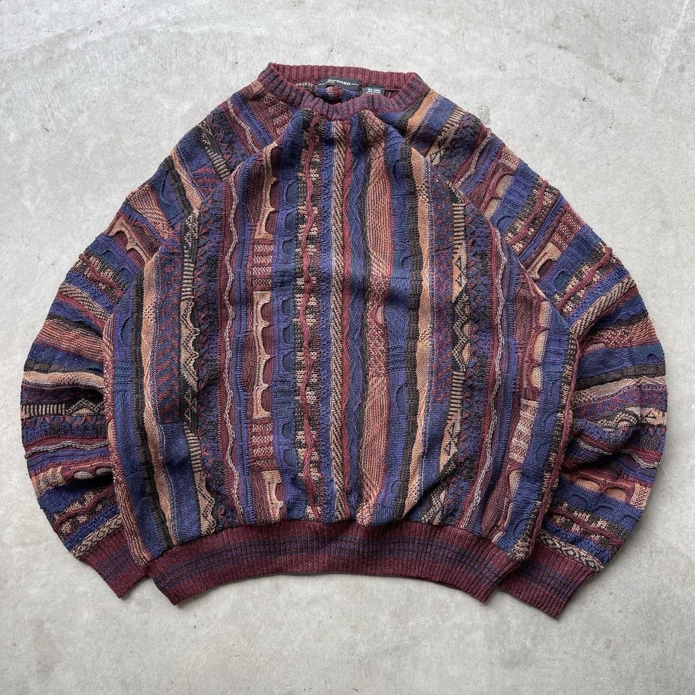 Vintage Lorenzo Coogi Style 3D Knit Sweater Mens Large Italy Textured